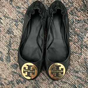 Tory Burch Reva flats black size 9 USED well worn Minnie